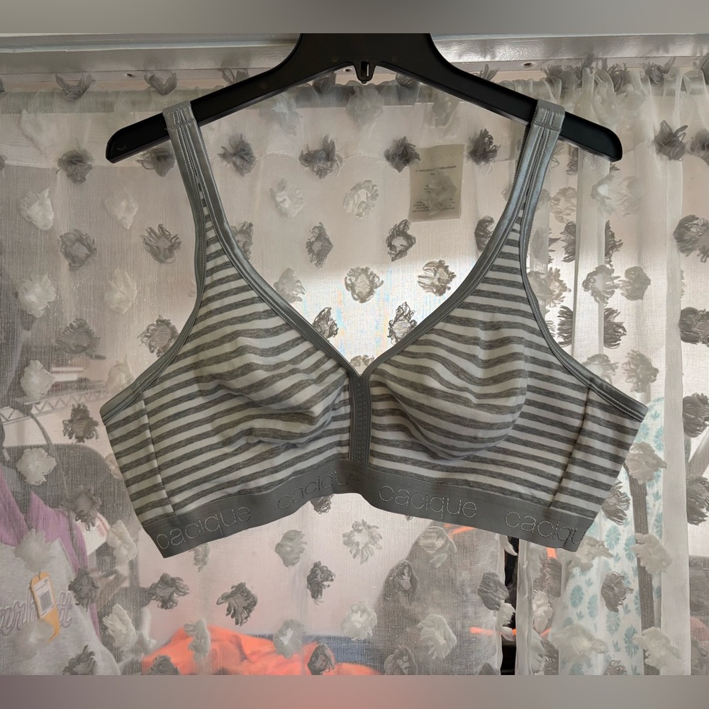 Cacique Gray and White Striped Intimates Bra